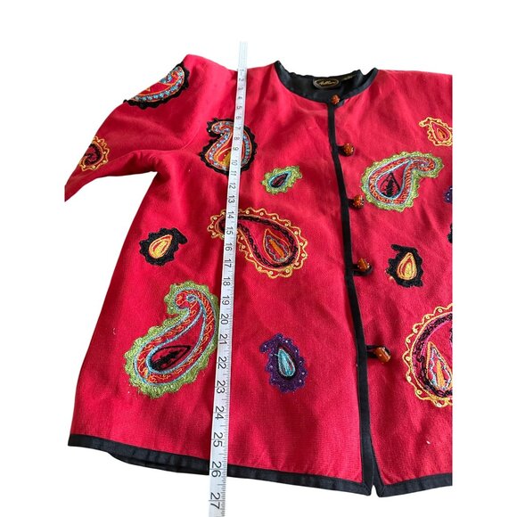 Vintage Allure Red Paisley Embroidered Button Up Jacket XL Wearable Art Shacket - Picture 4 of 11